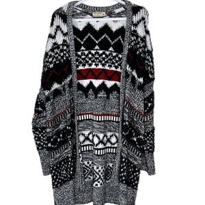 Women’s Ruff Hewn Long Open Front Cardigan Sweater 1X Black, White, Red